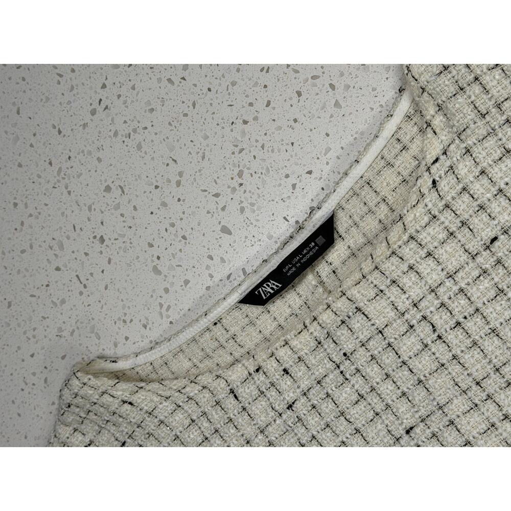ZARA Textured Tweed Crop Top Blouse Puff Sleeve White size L - Picture 6 of 9